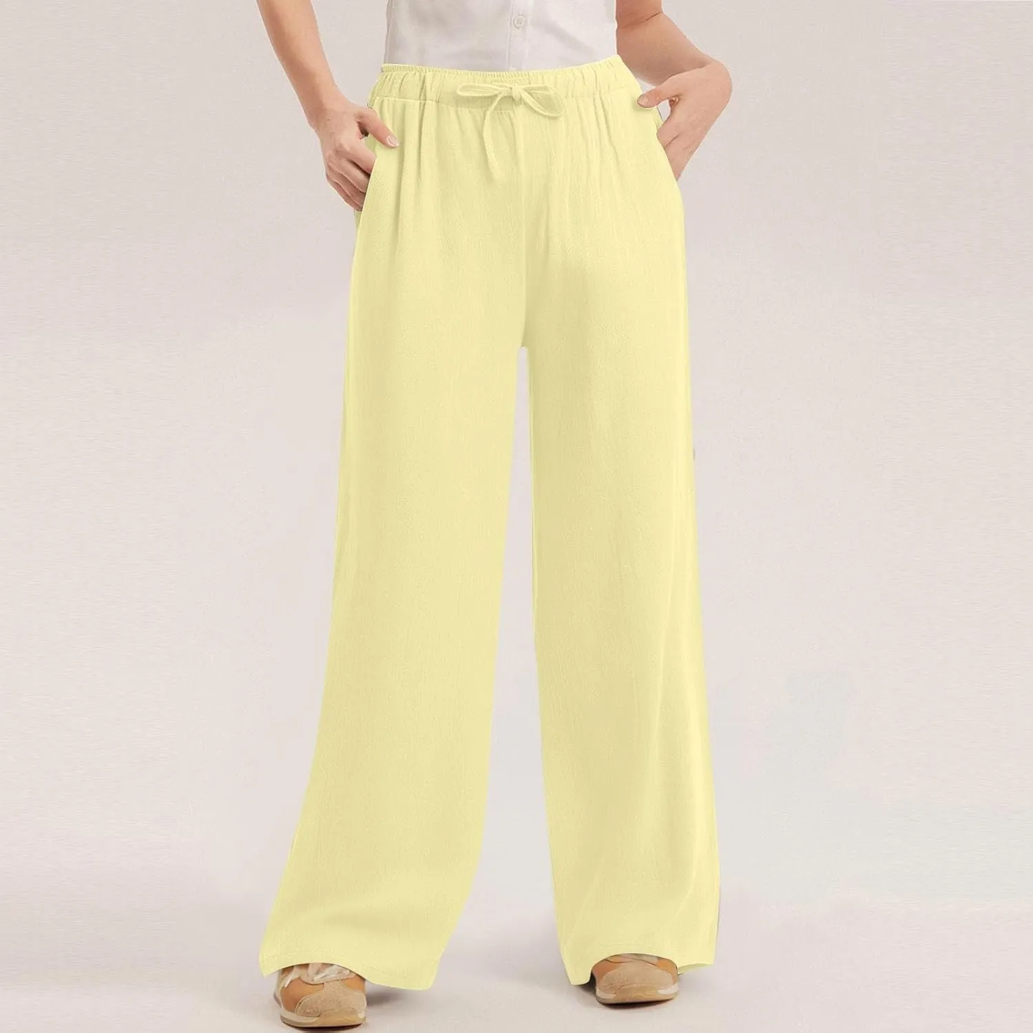 Sweatpants Women Cargo High Waisted,Pants Waist, Cotton Linen Wide Leg Trousers with Pockets Petite
