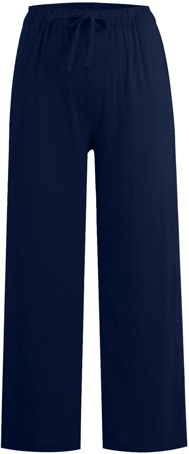 Sweatpants Women Cargo High Waisted,Pants Waist, Cotton Linen Wide Leg Trousers with Pockets Petite