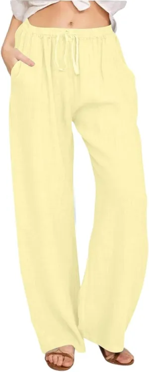 Sweatpants Women Cargo High Waisted,Pants Waist, Cotton Linen Wide Leg Trousers with Pockets Petite