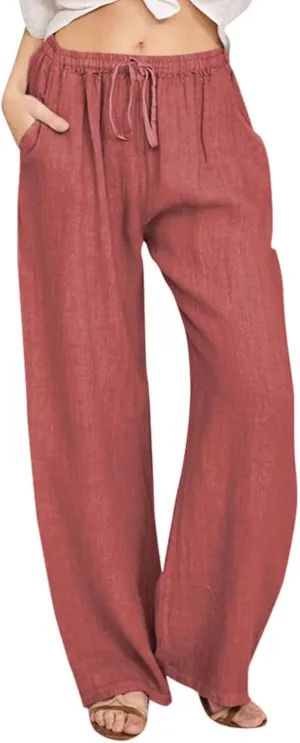 Sweatpants Women Cargo High Waisted,Pants Waist, Cotton Linen Wide Leg Trousers with Pockets Petite