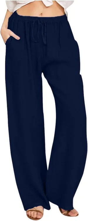 Sweatpants Women Cargo High Waisted,Pants Waist, Cotton Linen Wide Leg Trousers with Pockets Petite
