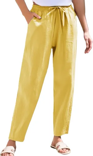 Sweatpants Women Golf Cotton Linen Low Rise,Wide Leg Pants Striped, Trousers with Pockets Baggy Wide