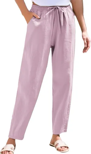 Sweatpants Women Golf Cotton Linen Low Rise,Wide Leg Pants Striped, Trousers with Pockets Baggy Wide