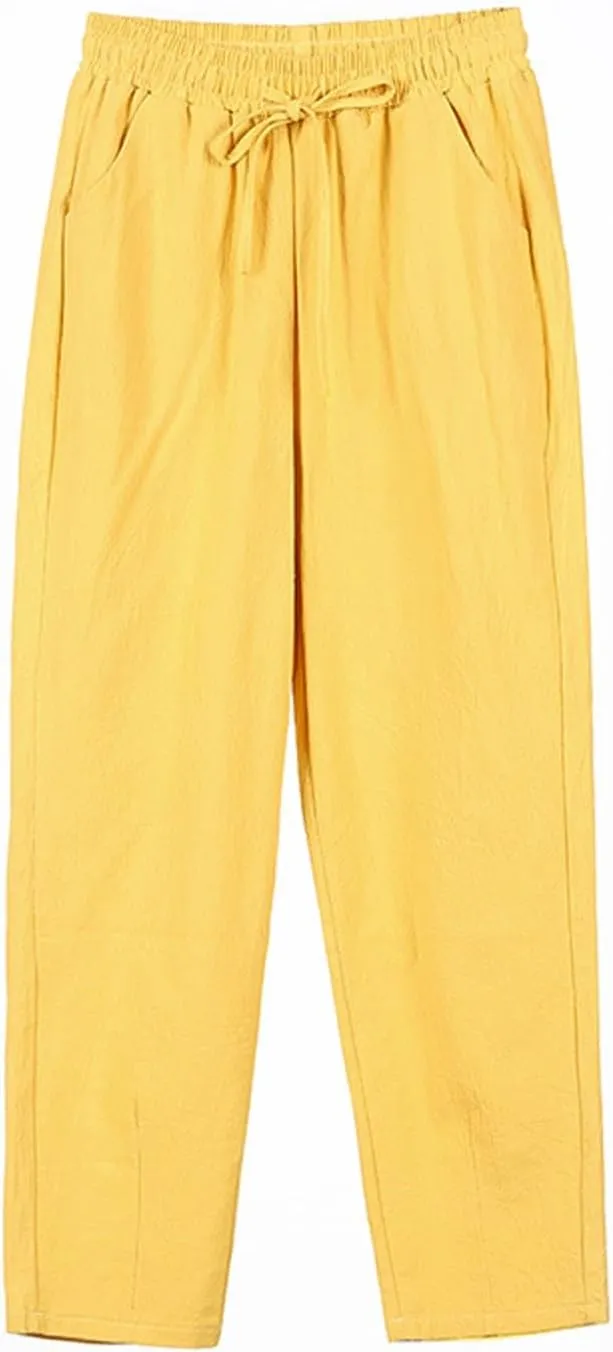 Sweatpants Women Golf Cotton Linen Low Rise,Wide Leg Pants Striped, Trousers with Pockets Baggy Wide
