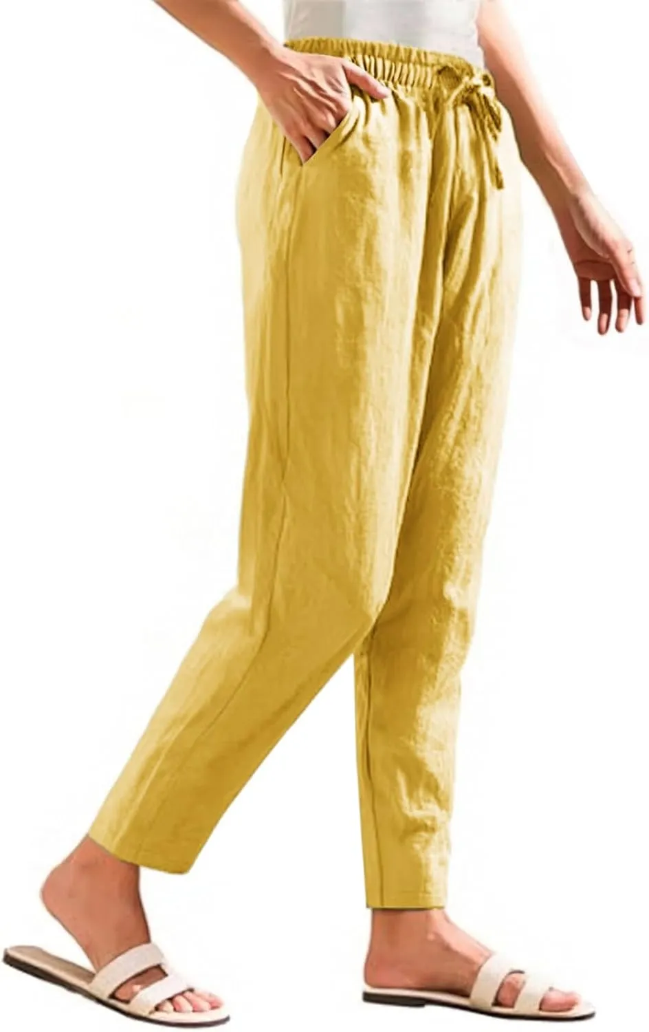 Sweatpants Women Golf Cotton Linen Low Rise,Wide Leg Pants Striped, Trousers with Pockets Baggy Wide