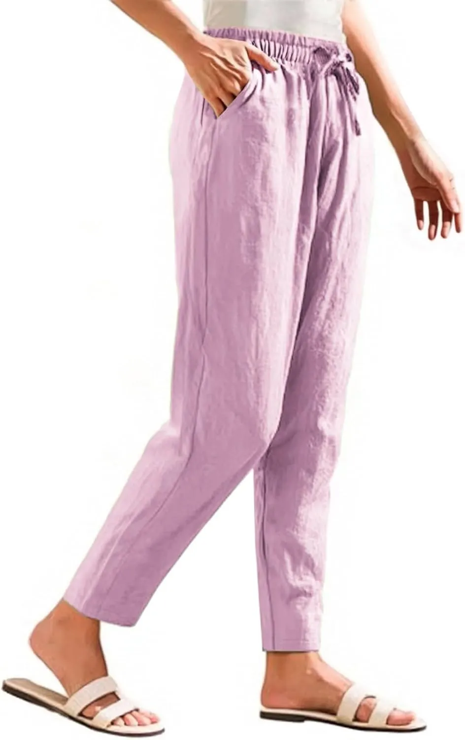Sweatpants Women Golf Cotton Linen Low Rise,Wide Leg Pants Striped, Trousers with Pockets Baggy Wide