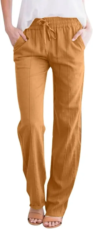 Sweatpants Women Trousers High Waisted Lounge, Travel Pants Women Workout Straight Leg Summer Linen Cotton