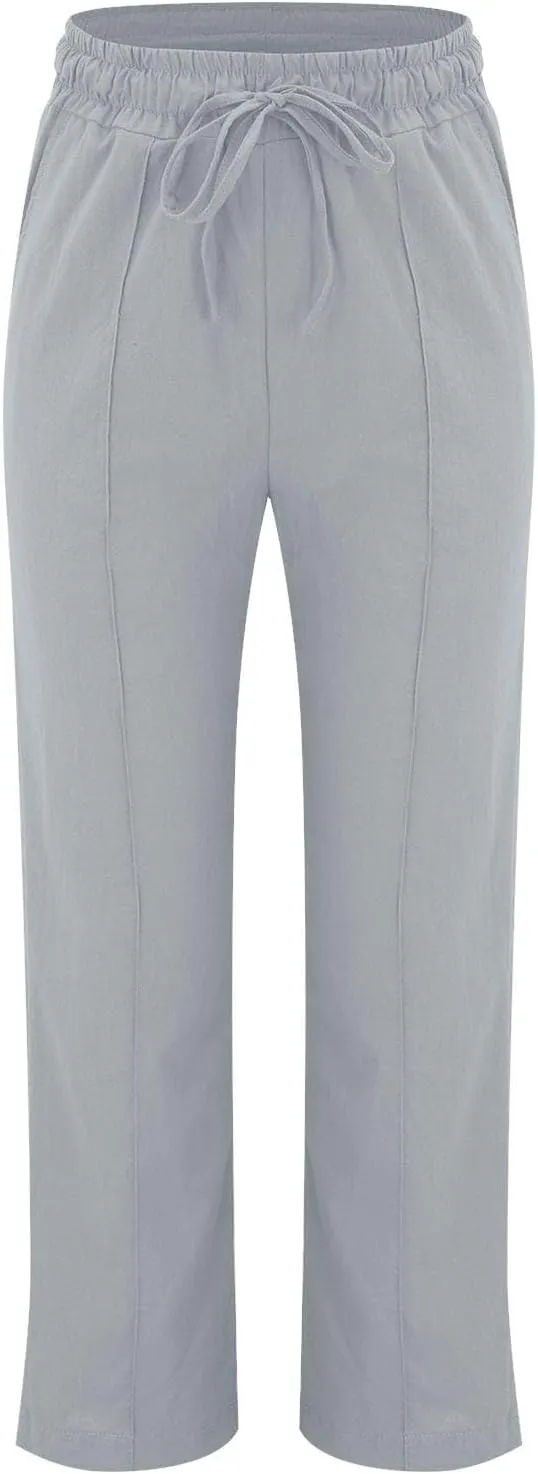 Sweatpants Women Trousers High Waisted Lounge, Travel Pants Women Workout Straight Leg Summer Linen Cotton