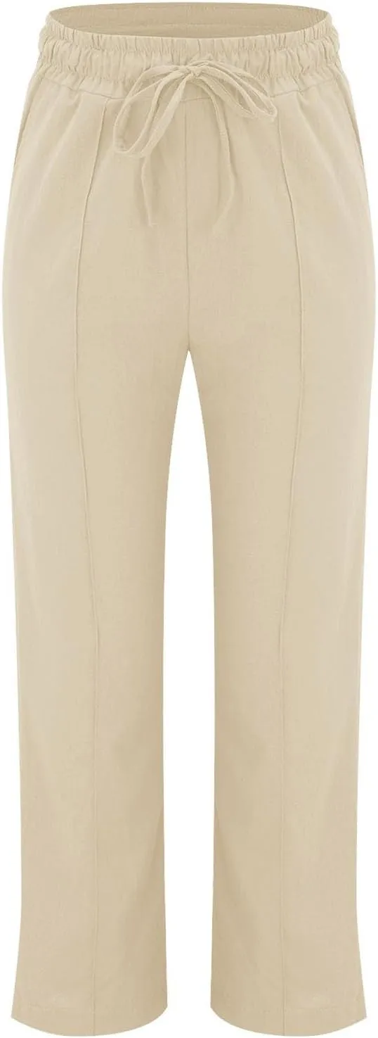 Sweatpants Women Trousers High Waisted Lounge, Travel Pants Women Workout Straight Leg Summer Linen Cotton