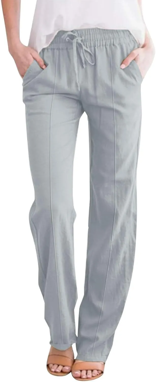 Sweatpants Women Trousers High Waisted Lounge, Travel Pants Women Workout Straight Leg Summer Linen Cotton