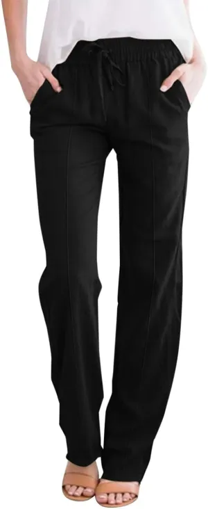Sweatpants Women Trousers High Waisted Lounge, Travel Pants Women Workout Straight Leg Summer Linen Cotton