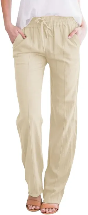 Sweatpants Women Trousers High Waisted Lounge, Travel Pants Women Workout Straight Leg Summer Linen Cotton