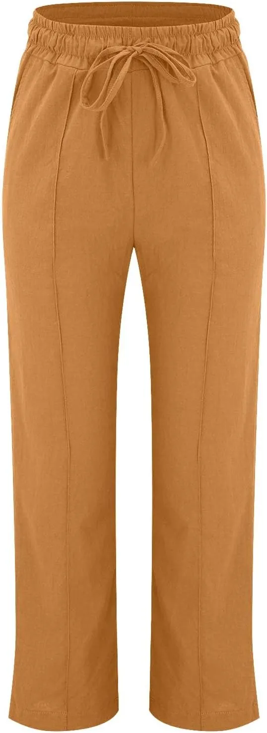 Sweatpants Women Trousers High Waisted Lounge, Travel Pants Women Workout Straight Leg Summer Linen Cotton
