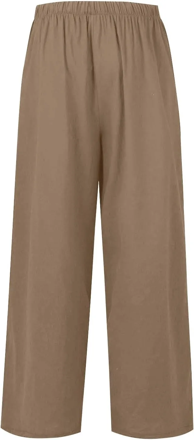 Sweatpants Women Trousers with Pockets Cotton Linen High Waisted Cargo, Travel Pants Wide Leg Summer Petite