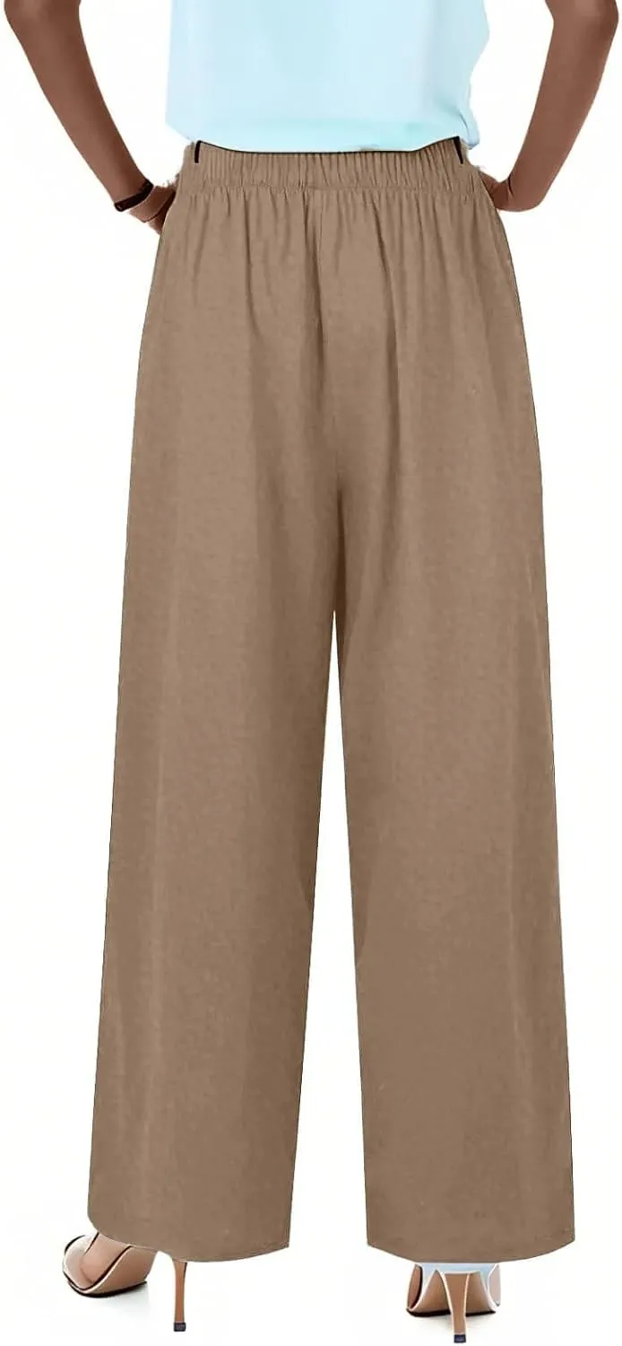 Sweatpants Women Trousers with Pockets Cotton Linen High Waisted Cargo, Travel Pants Wide Leg Summer Petite