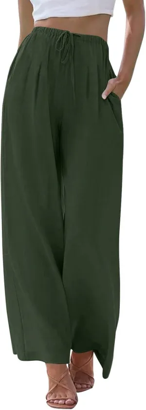 Sweatpants Women Trousers with Pockets Cotton Linen High Waisted Cargo, Travel Pants Wide Leg Summer Petite