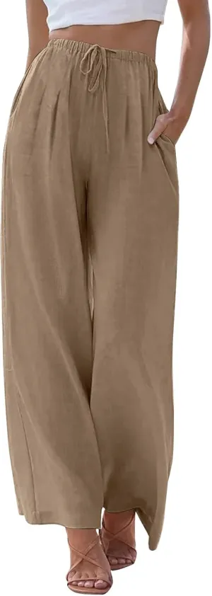 Sweatpants Women Trousers with Pockets Cotton Linen High Waisted Cargo, Travel Pants Wide Leg Summer Petite