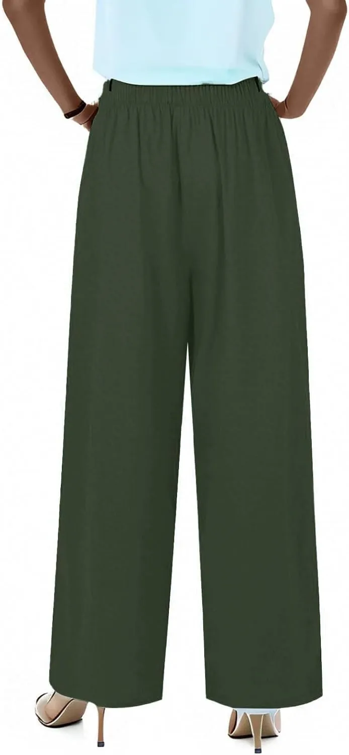 Sweatpants Women Trousers with Pockets Cotton Linen High Waisted Cargo, Travel Pants Wide Leg Summer Petite