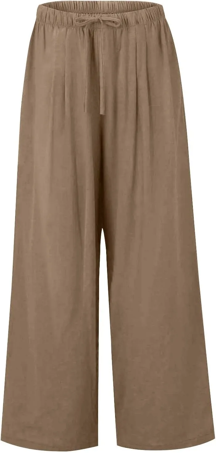 Sweatpants Women Trousers with Pockets Cotton Linen High Waisted Cargo, Travel Pants Wide Leg Summer Petite