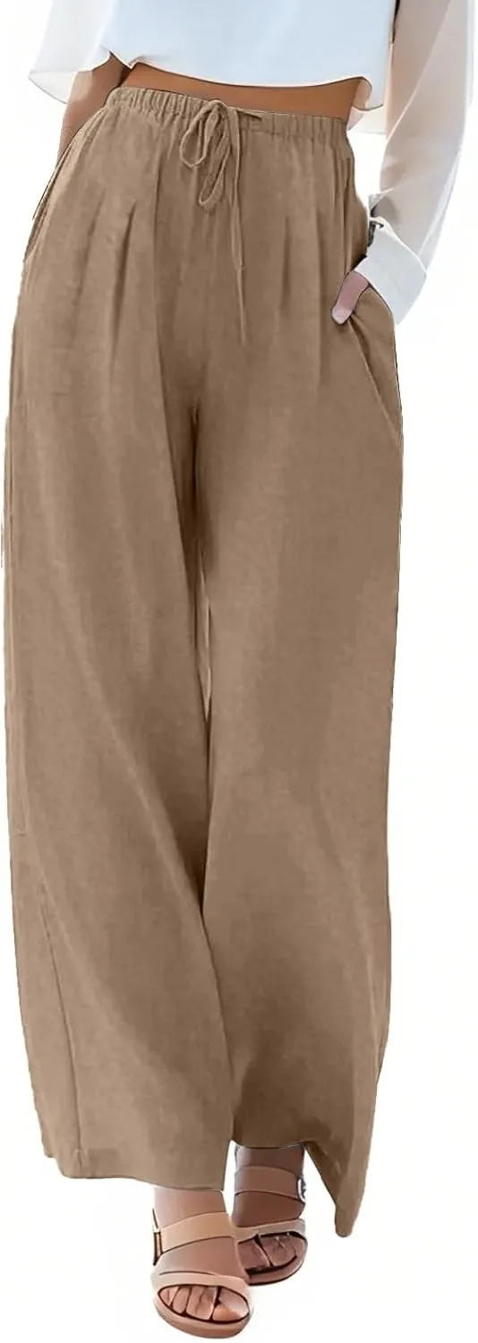 Sweatpants Women Trousers with Pockets Cotton Linen High Waisted Cargo, Travel Pants Wide Leg Summer Petite