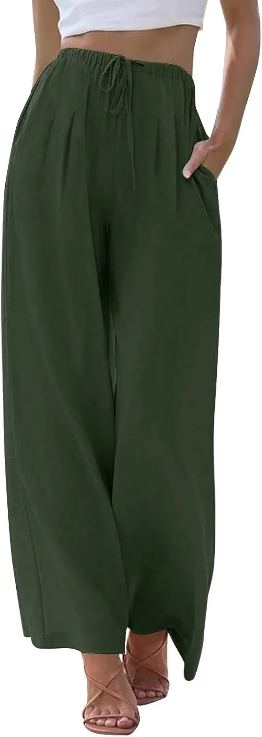 Sweatpants Women Trousers with Pockets Cotton Linen High Waisted Cargo, Travel Pants Wide Leg Summer Petite