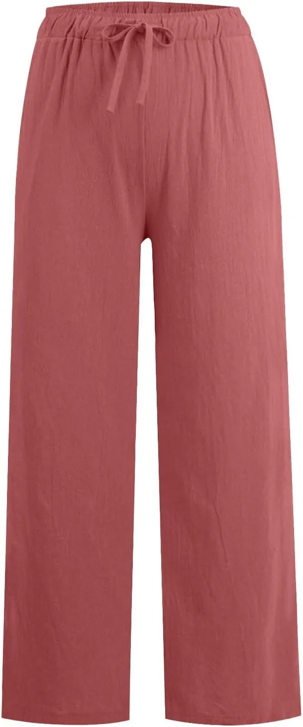 Sweatpants Women,Pants Petite, High Rise Baggy Wide Leg Golf Cotton Linen Trousers with Pockets