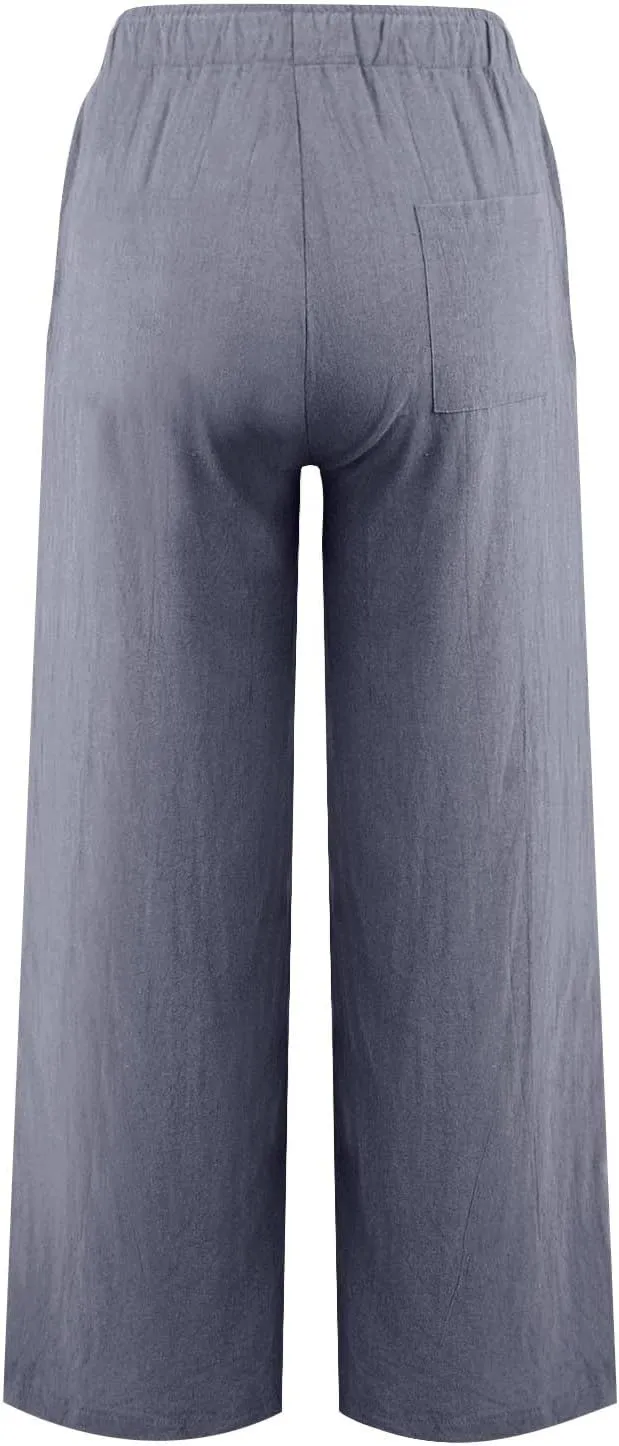 Sweatpants Women,Pants Petite, High Rise Baggy Wide Leg Golf Cotton Linen Trousers with Pockets