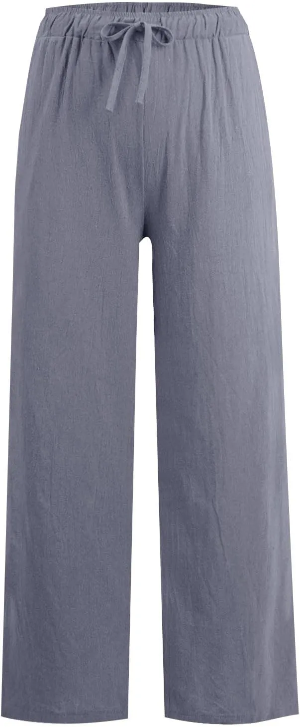 Sweatpants Women,Pants Petite, High Rise Baggy Wide Leg Golf Cotton Linen Trousers with Pockets