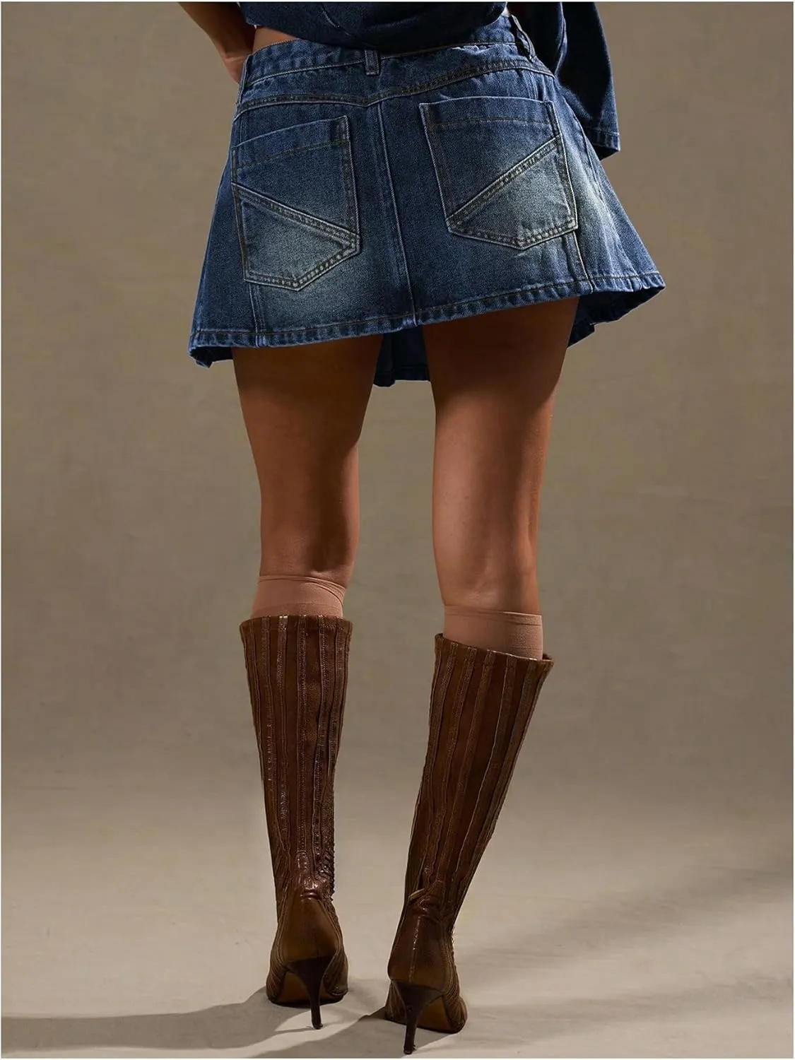 SweatyRocks Women's Pleated Denim Skirt Y2K Ruffle A Line Mini Skirts