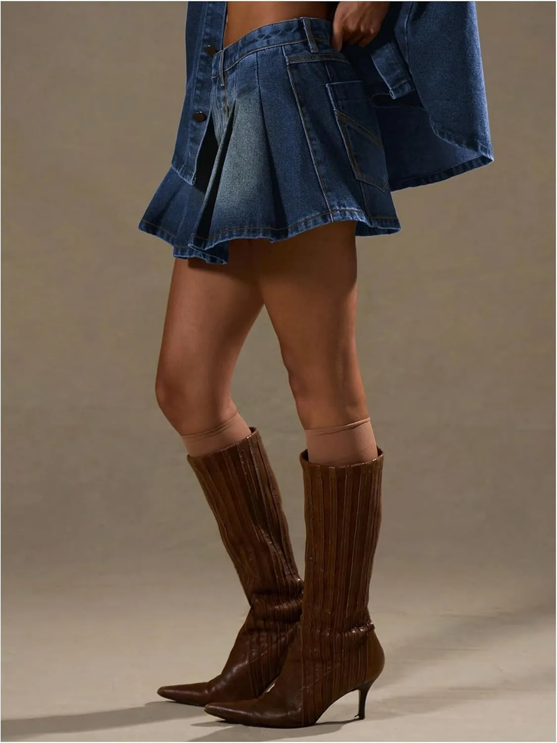 SweatyRocks Women's Pleated Denim Skirt Y2K Ruffle A Line Mini Skirts
