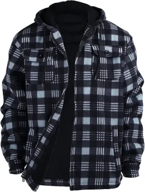 TanBridge Men's Flannel Plaid Jacket Full Zip Fleece Flannel Sherpa Hoodies Heavyweight Fleece Lined Warm Coat