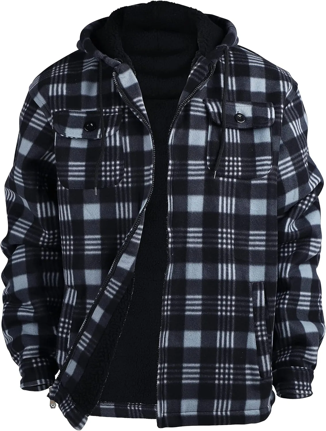 TanBridge Men's Flannel Plaid Jacket Full Zip Fleece Flannel Sherpa Hoodies Heavyweight Fleece Lined Warm Coat
