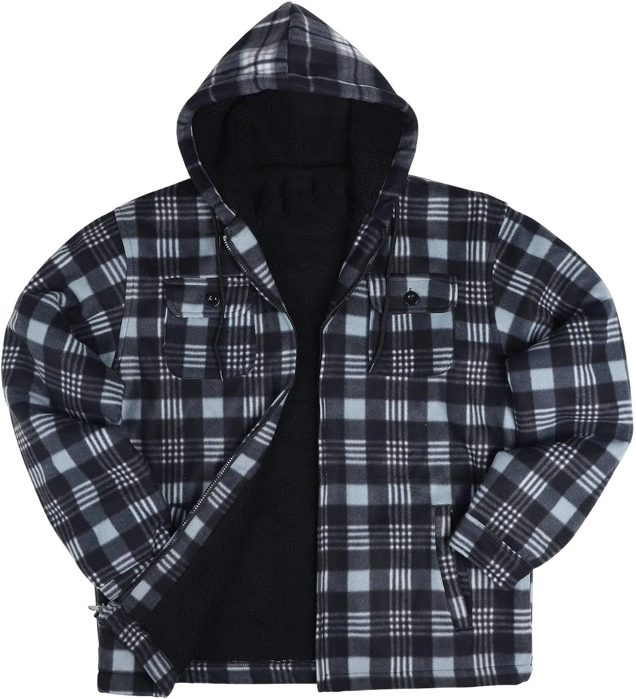 TanBridge Men's Flannel Plaid Jacket Full Zip Fleece Flannel Sherpa Hoodies Heavyweight Fleece Lined Warm Coat