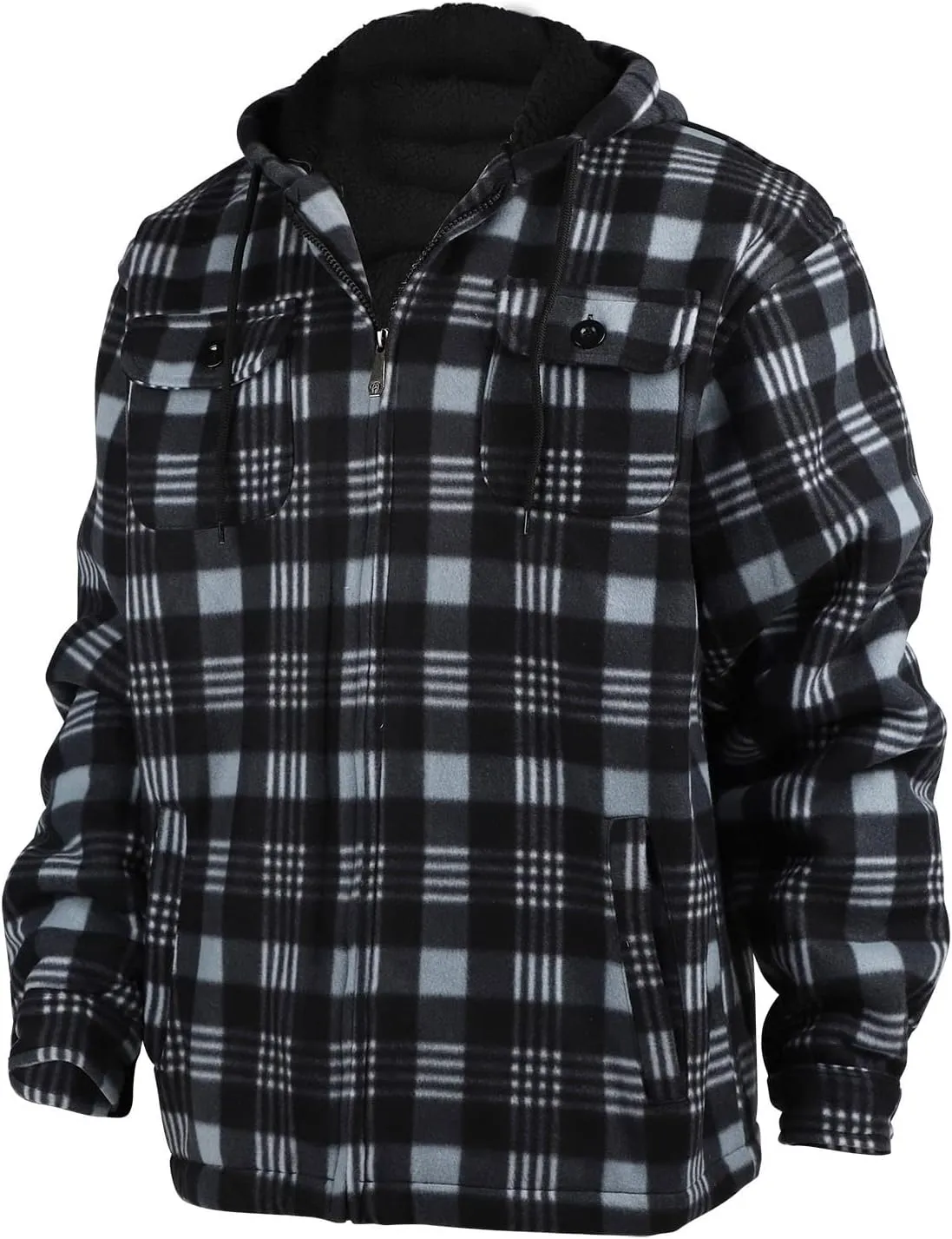 TanBridge Men's Flannel Plaid Jacket Full Zip Fleece Flannel Sherpa Hoodies Heavyweight Fleece Lined Warm Coat