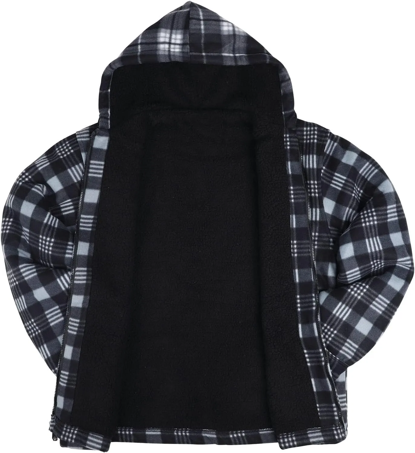 TanBridge Men's Flannel Plaid Jacket Full Zip Fleece Flannel Sherpa Hoodies Heavyweight Fleece Lined Warm Coat