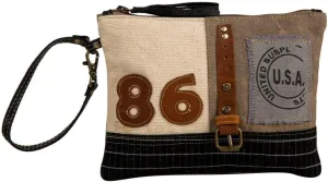 Western Leather Pouch Bag for Women - Upcycled Canvas Wristlet Handbag
