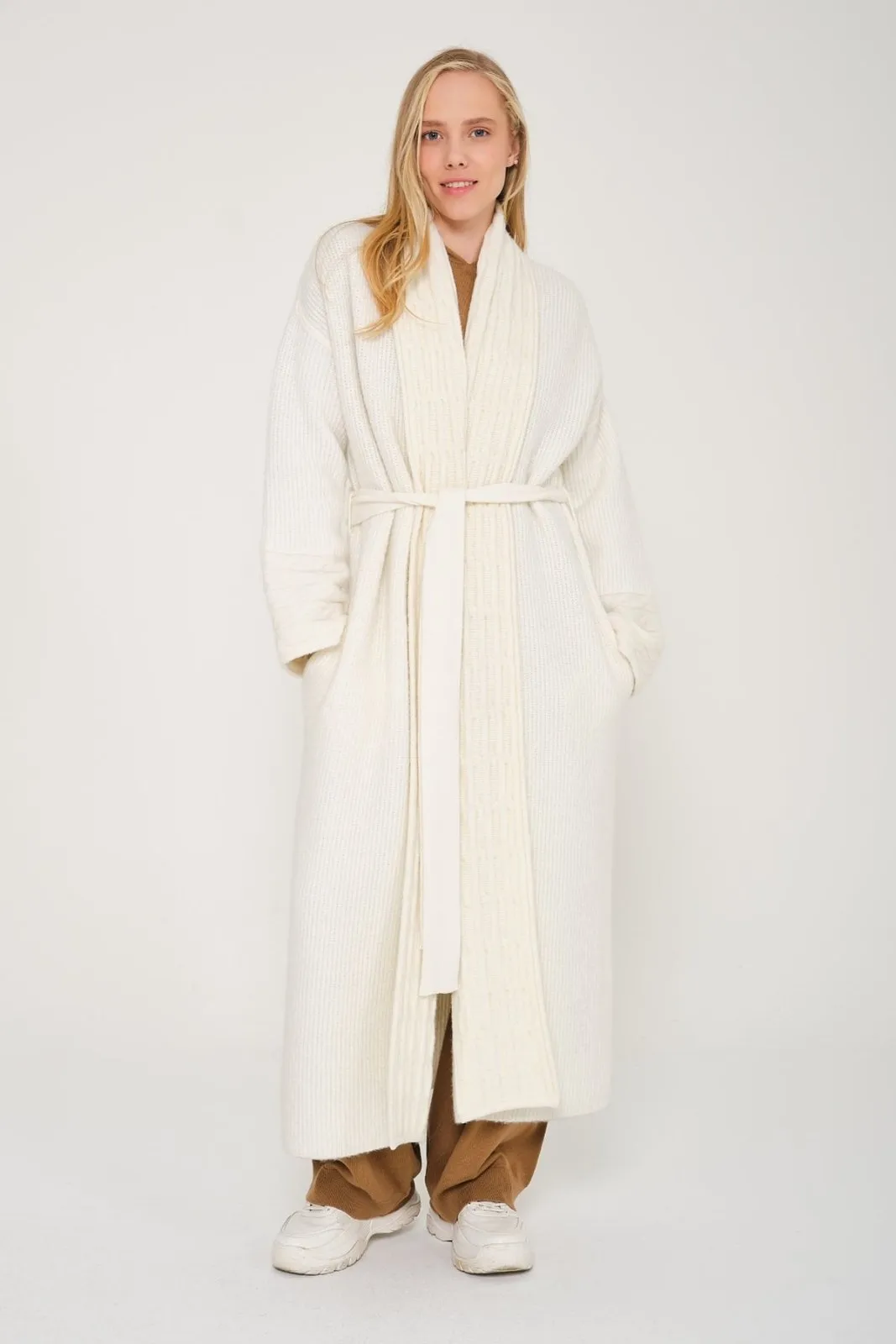White Long Knit Cardigan