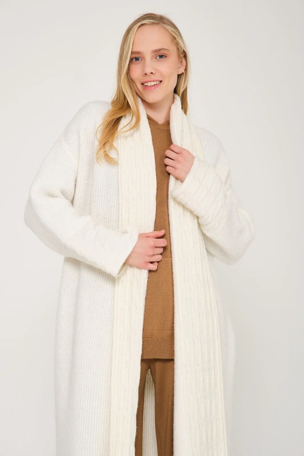 White Long Knit Cardigan