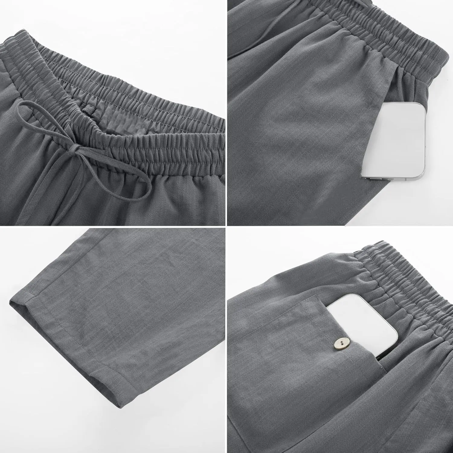 White Pants Women Wide Leg Summer, Work Pants Cargo Cotton Linen Trousers with Pockets Baggy Low Rise