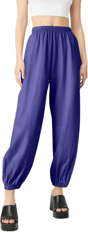 Wide Leg Pants for Women Cargo Summer, Black Linen Pants Women Trousers Cotton Linen Petite High Waisted