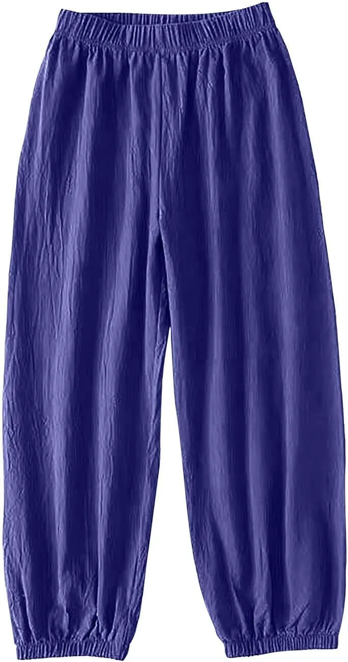 Wide Leg Pants for Women Cargo Summer, Black Linen Pants Women Trousers Cotton Linen Petite High Waisted