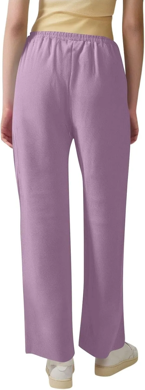 Wide Leg Pants Woman High Waisted,Womens Sweatpants Straight Linen Cotton Trousers Pockets Dressy Palazzo