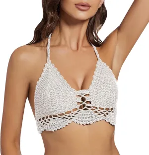Women Crochet Bikini Halter Bralette Backless Camisole Knit Bra Tops Summer Beachwear