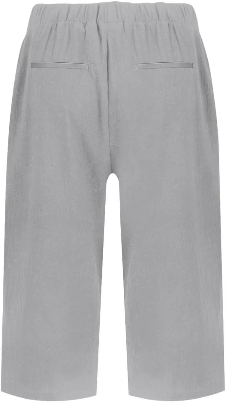 Women Pants Cotton Linen Wide Leg Business Casual,Yoga Sweatpants High Waisted Slit Button Waist Capris Pockets