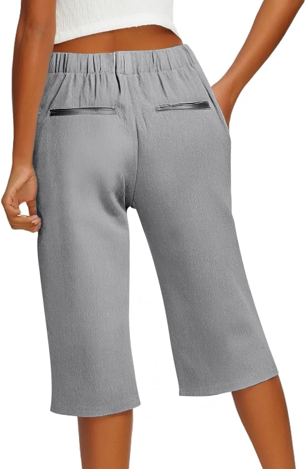 Women Pants Cotton Linen Wide Leg Business Casual,Yoga Sweatpants High Waisted Slit Button Waist Capris Pockets