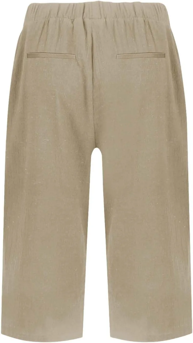 Women Pants Cotton Linen Wide Leg Business Casual,Yoga Sweatpants High Waisted Slit Button Waist Capris Pockets