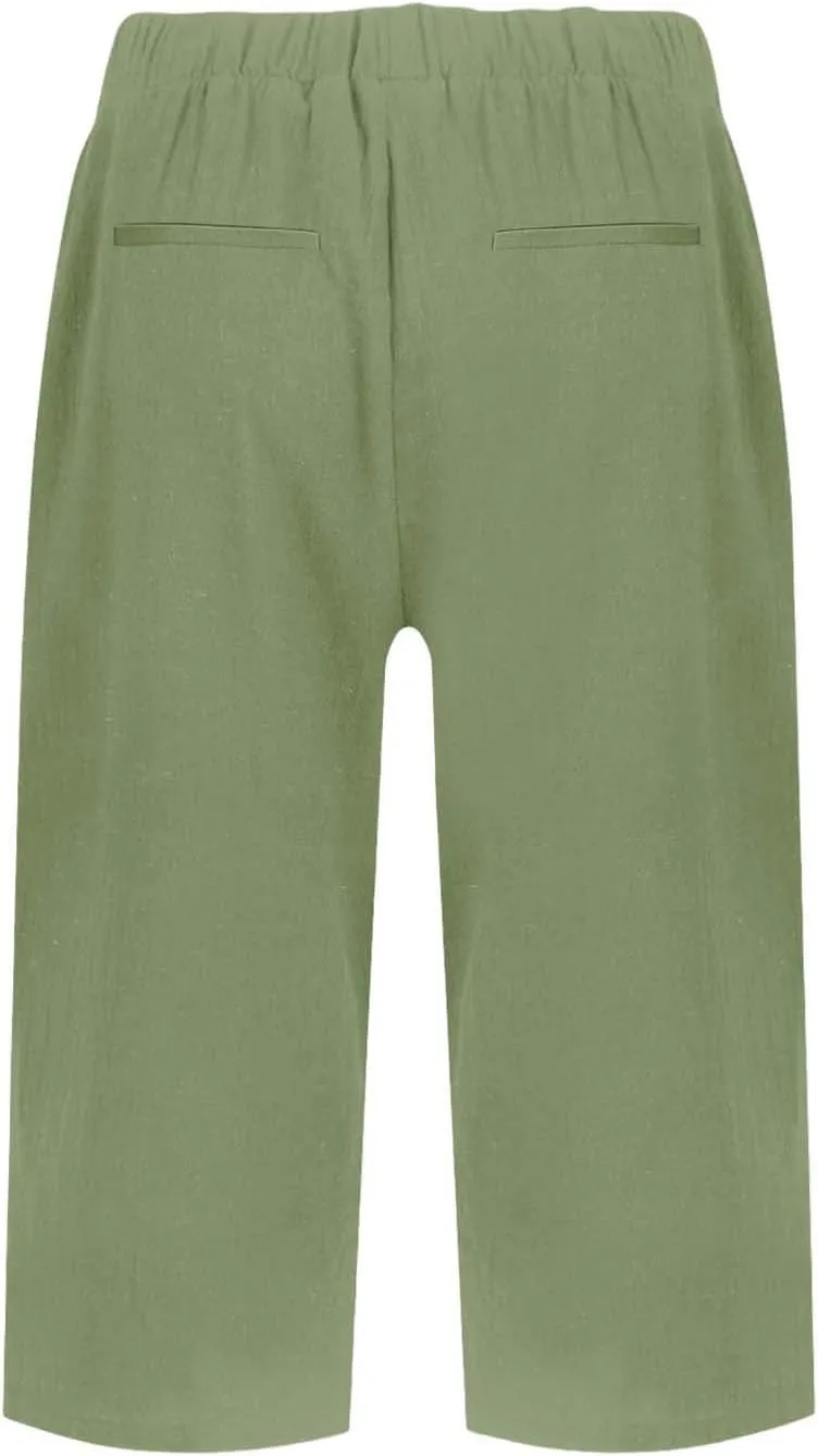 Women Pants Cotton Linen Wide Leg Business Casual,Yoga Sweatpants High Waisted Slit Button Waist Capris Pockets