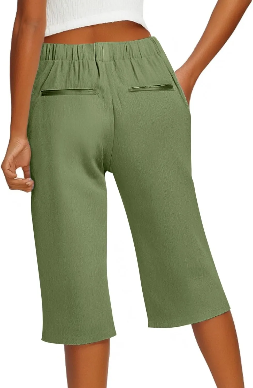Women Pants Cotton Linen Wide Leg Business Casual,Yoga Sweatpants High Waisted Slit Button Waist Capris Pockets