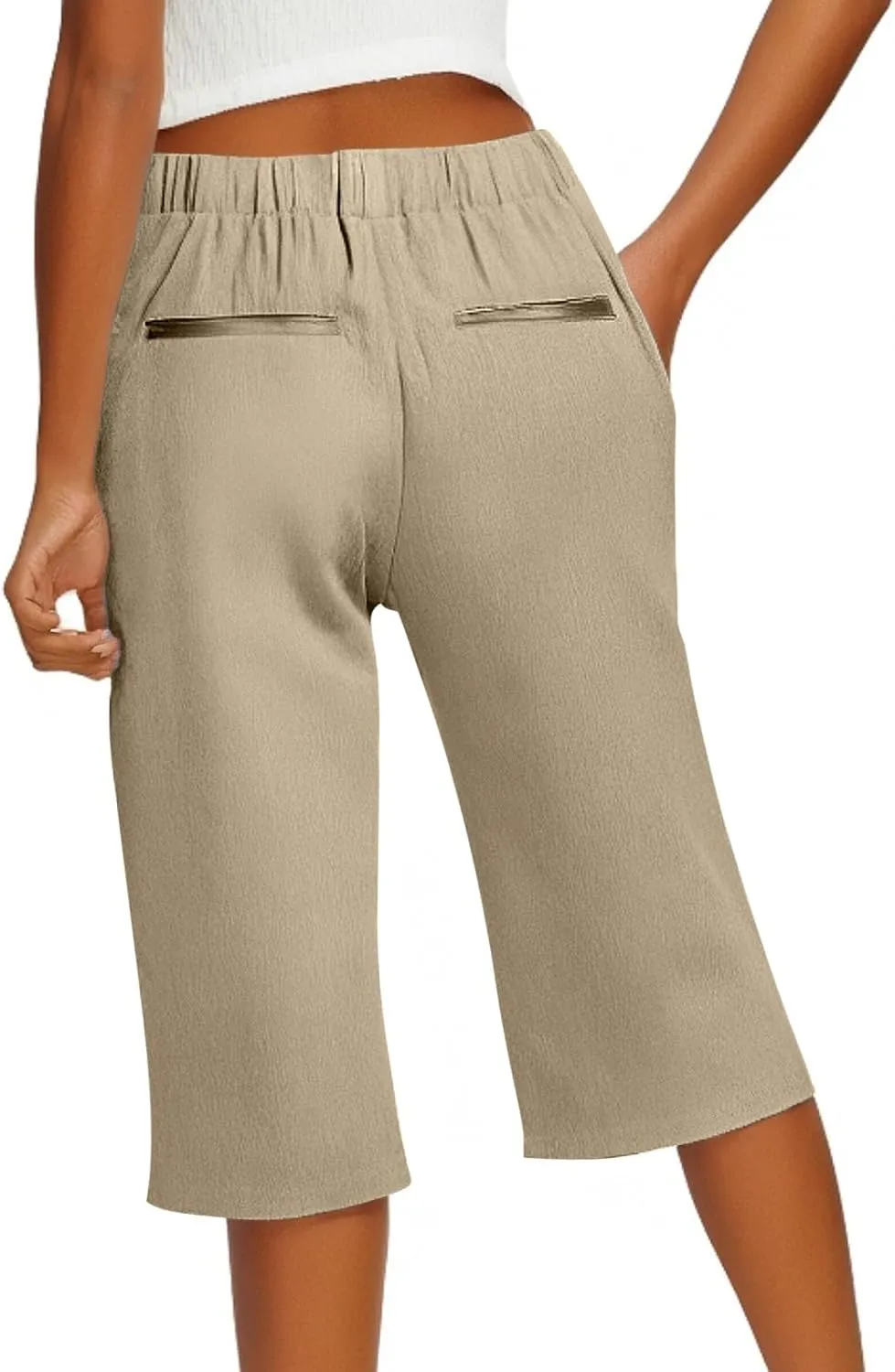 Women Pants Cotton Linen Wide Leg Business Casual,Yoga Sweatpants High Waisted Slit Button Waist Capris Pockets