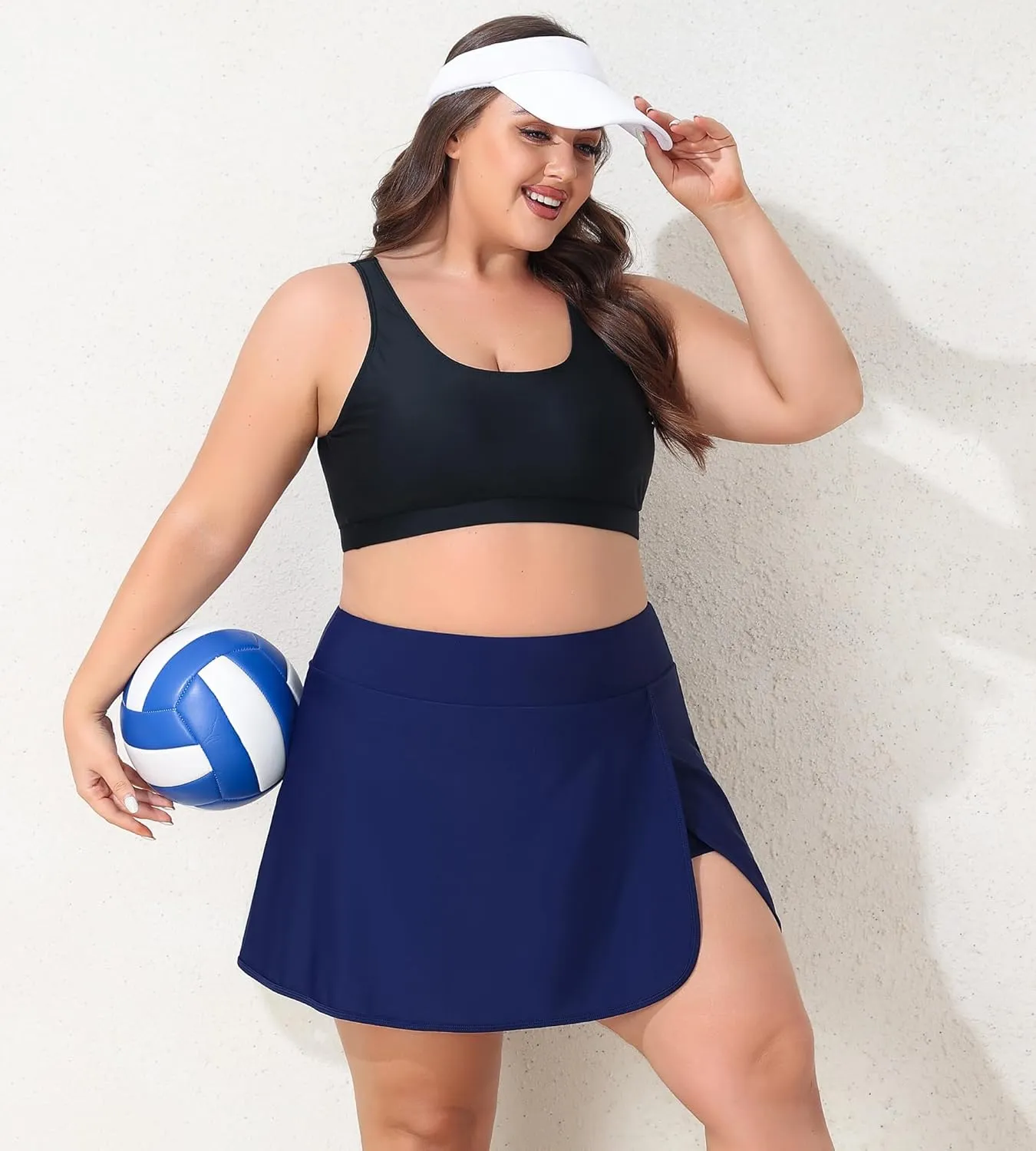 Women Plus Size Swim Skirt Tummy Control Split Swimsuit Bottom High Waisted Swim Suit Skirt with Pockets